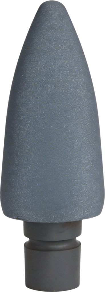 Graue, konische Spitze mit einem runden, schwarzen Anschluss an der Unterseite.