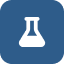 Icon of an Erlenmeyer flask on a blue background, often used for chemical applications.