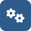 Icon with two gears on a blue background, representing settings or mechanical processes.