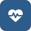 Symbol of a heartbeat in the shape of a stylised heart on a blue background.