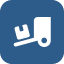 A blue icon showing a hand truck with a package depicted on the front axle.