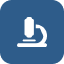 Icon of a microscope on a blue background.