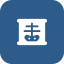 A simple blue icon with a stylized white depiction of an object or symbol.